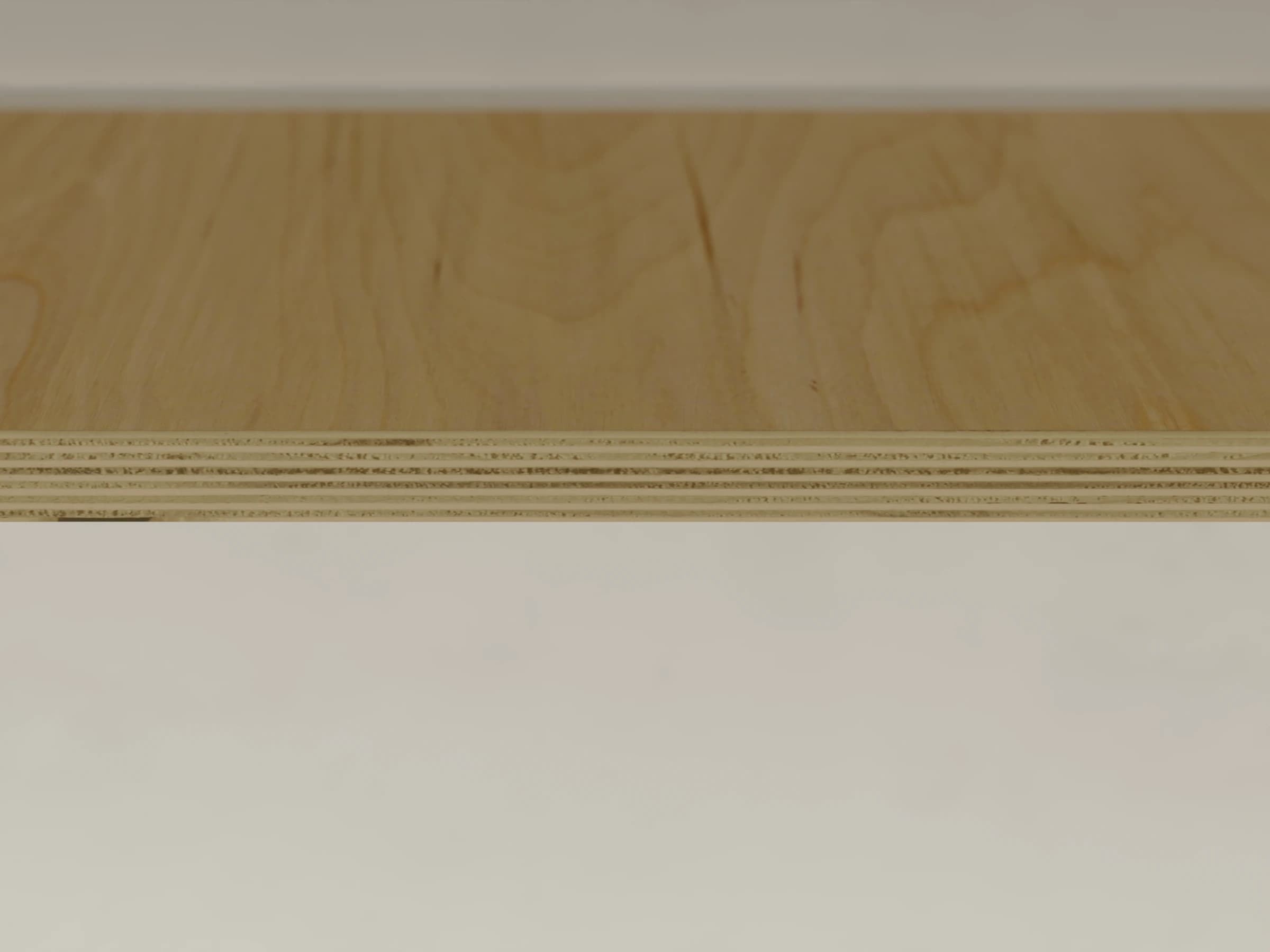 The edge of a shelf, showing the layers of Baltic birch plywood