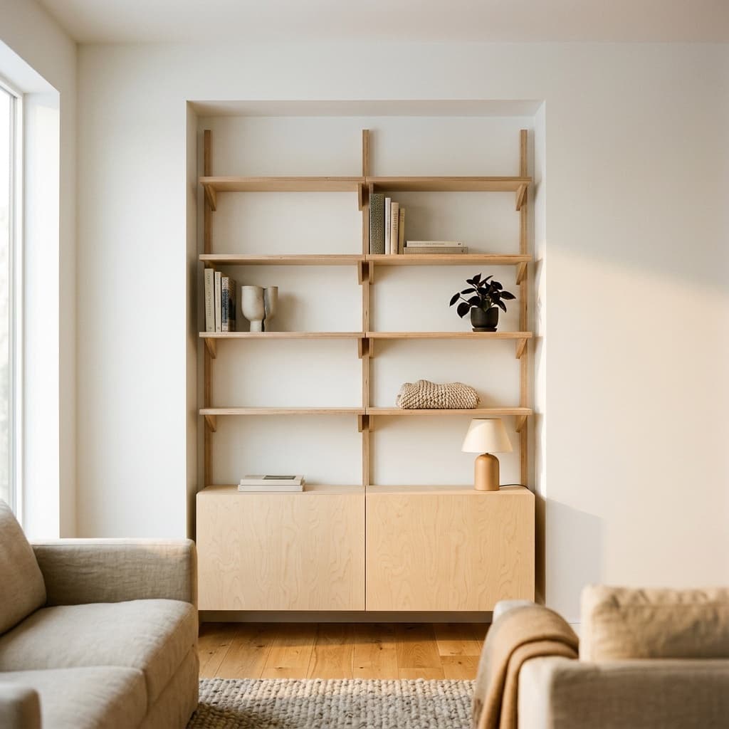 MESTRA wall-mounted shelving layout in a room